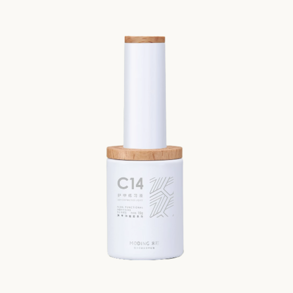 moding c14 peelable practice liquid nail gel bottle with wooden cap on white background