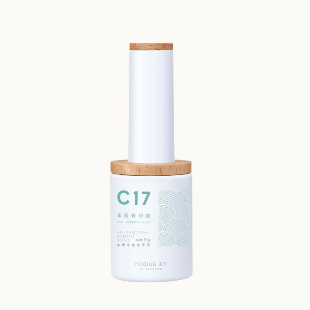 moding c17 transfer foil nail gel bottle with wooden cap on white background