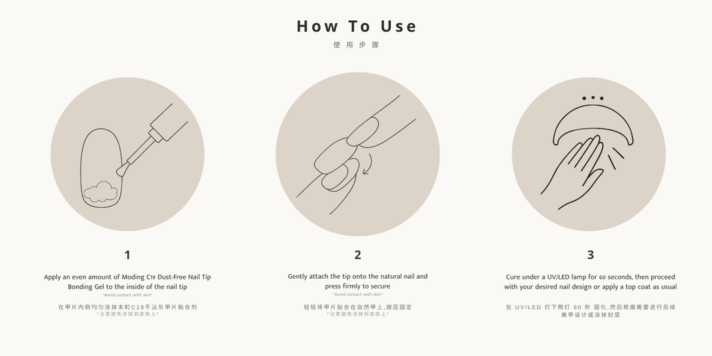 Step-by-step instructions for using a product on a beige background
