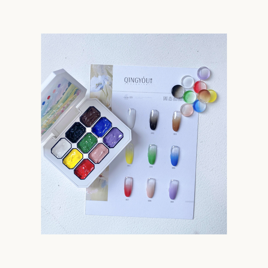 QINGYOU 9-grid solid papat gel palette with gradient nail color chart display