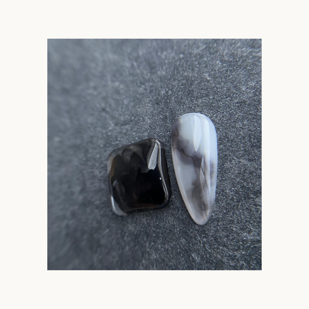 Black smoky marble effect created using QINGYOU black art ink on nail tips