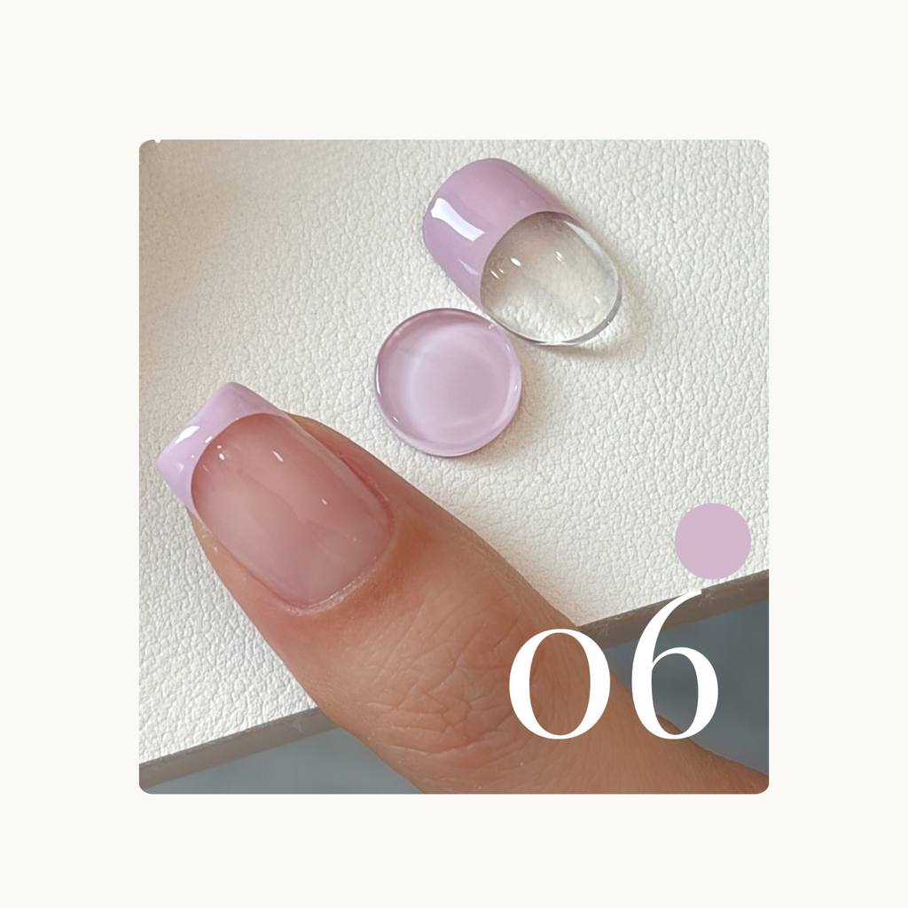 Dusty lavender French tip gel color sample with clean edges from QINGYOU One Stroke Gel collection.