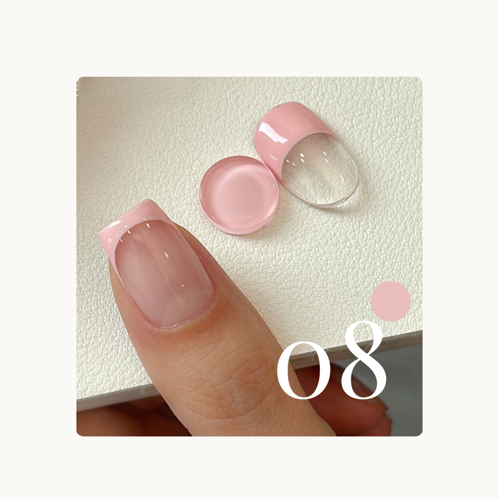 Peach-pink French tip gel sample from QINGYOU One Stroke Gel, high saturation and smooth finish.