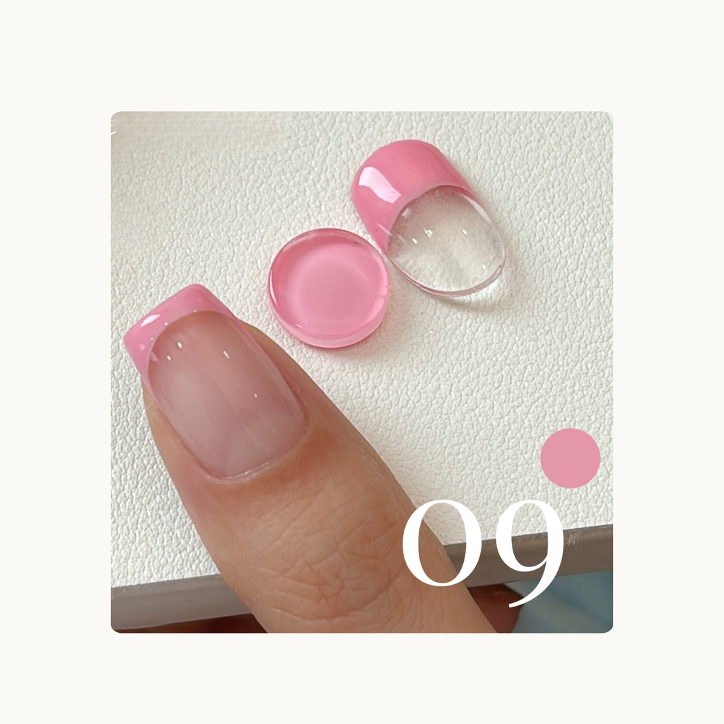 Bright pink French tip gel color sample from QINGYOU One Stroke Gel, glossy and vivid application.