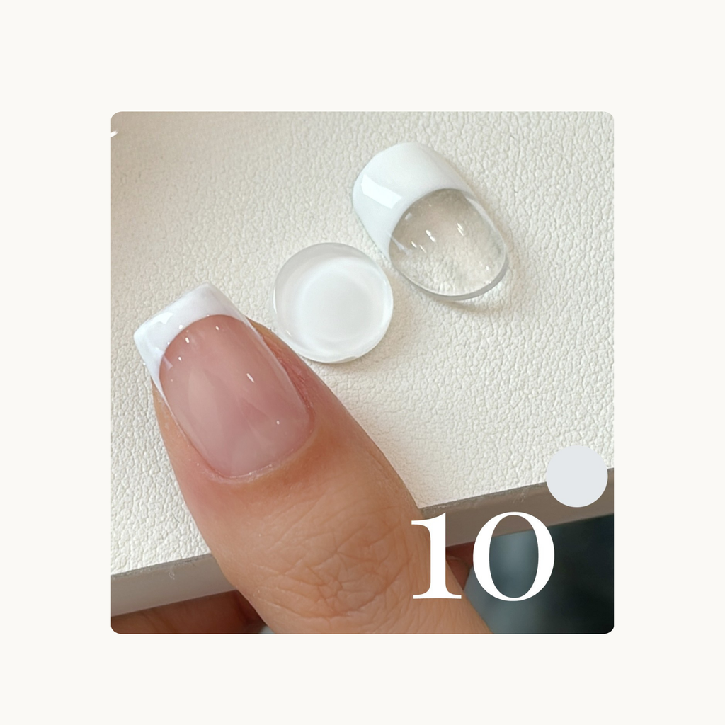 Classic pure white French tip gel swatch from QINGYOU One Stroke Gel, clean and crisp French-line performance.