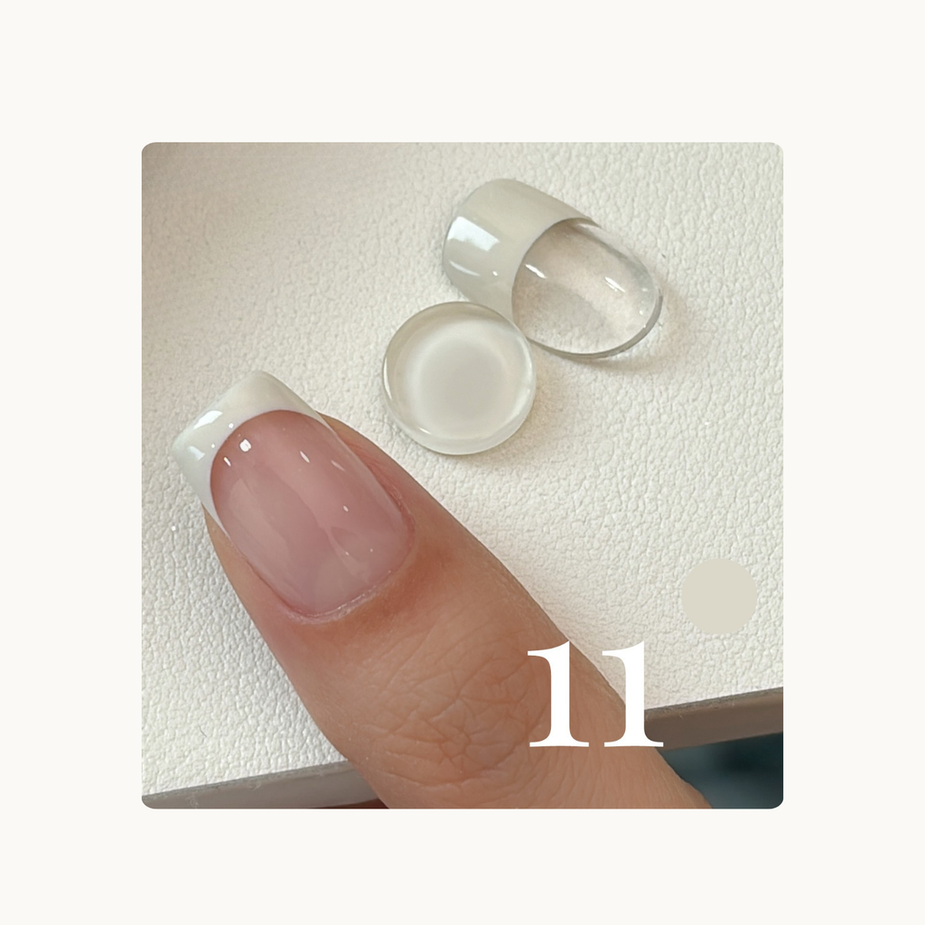 Soft ivory white French tip gel color sample from QINGYOU One Stroke Gel, showing clean smooth application.