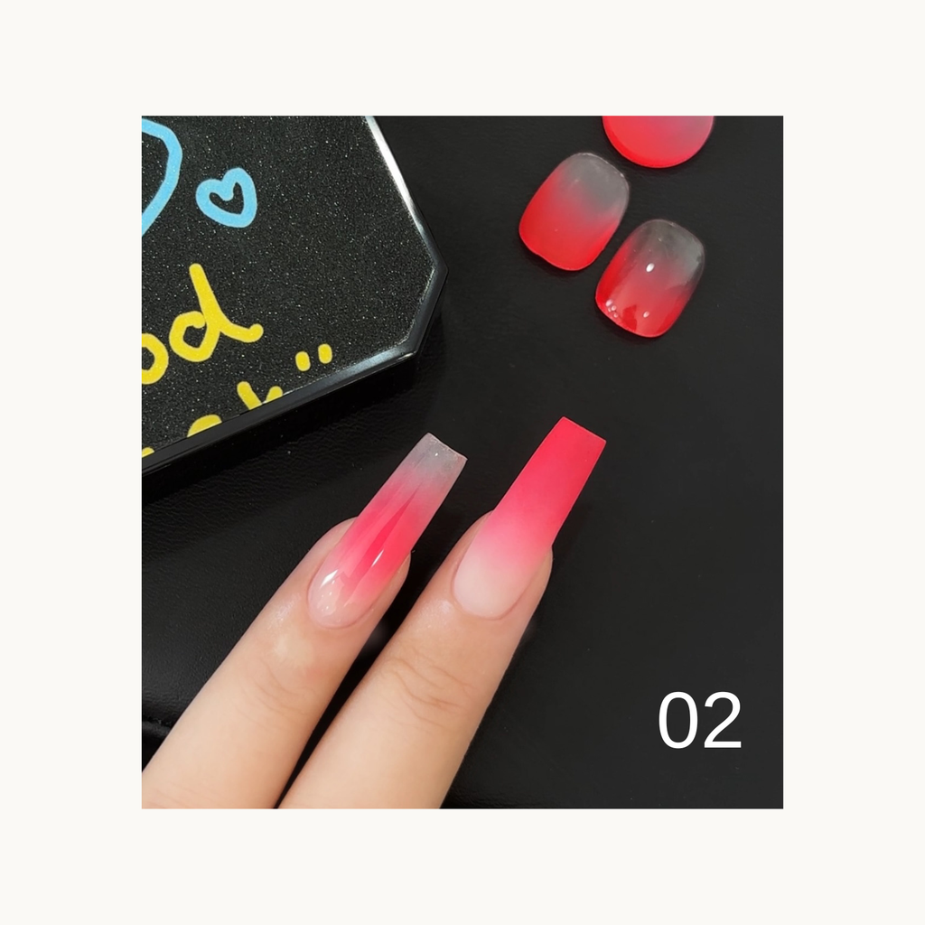Coral rose ombre gradient gel nail swatch with soft melt effect – Shade 02