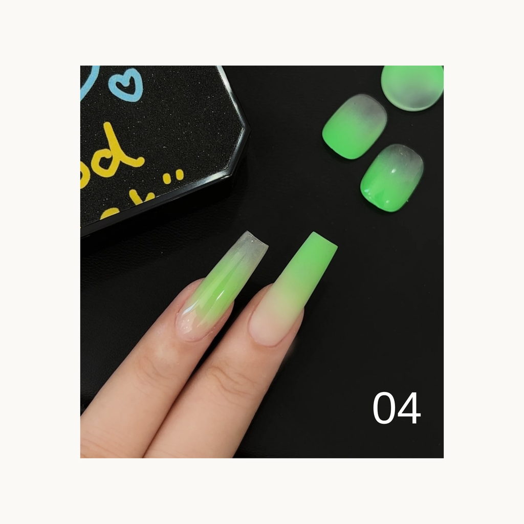 Fresh green ombre gradient pop gel nail swatch with smooth fade – Shade 04