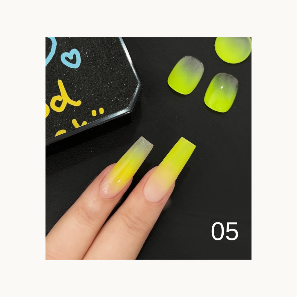 Neon yellow ombre gradient pop gel nail sample with bright luminous effect – Shade 05