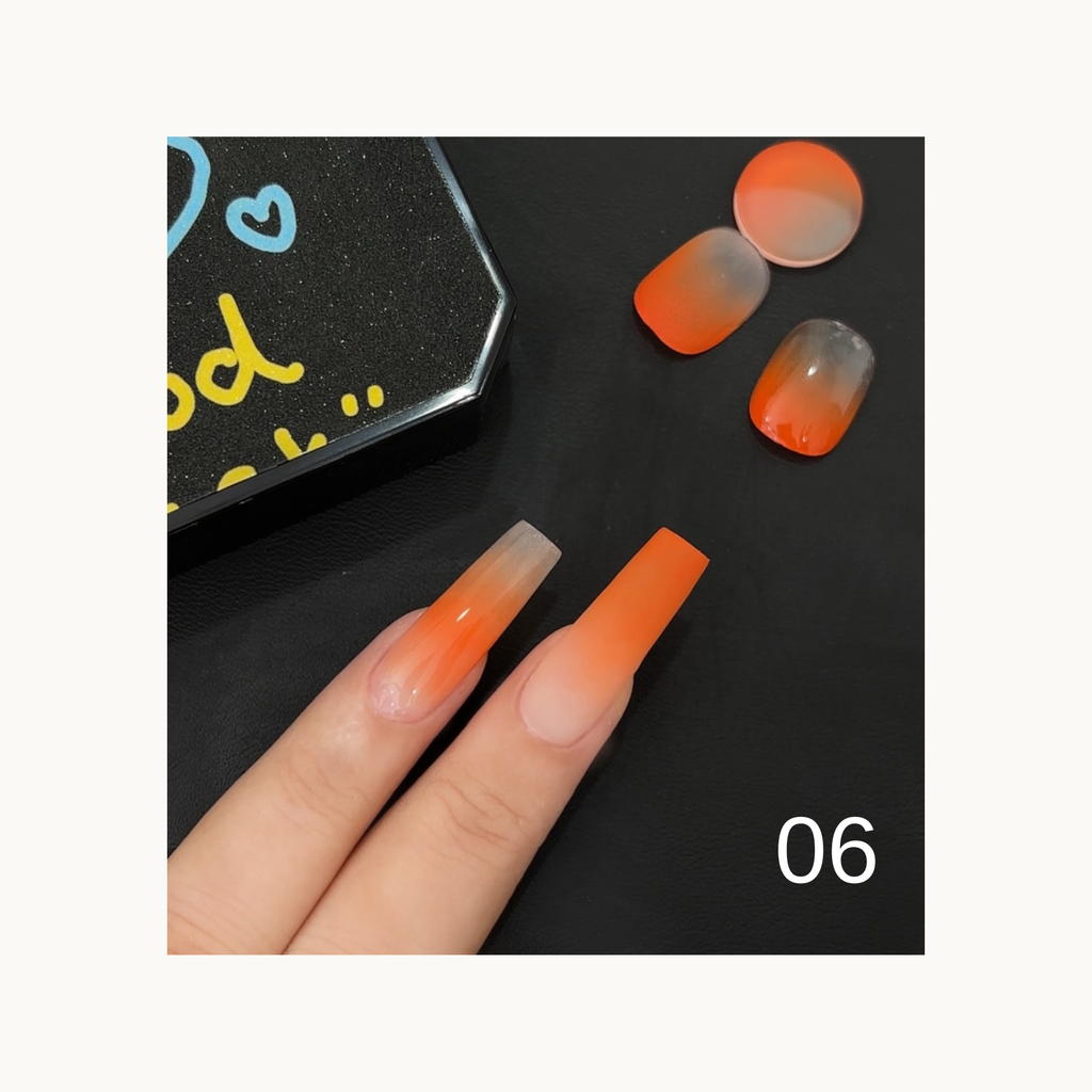 Soft orange ombre gradient pop gel nail swatch with blended fade – Shade 06