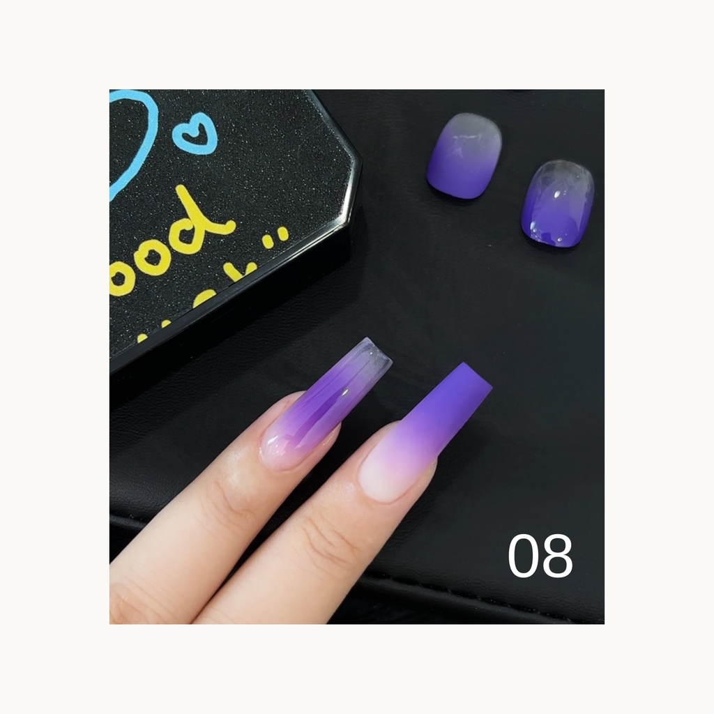 Purple ombre gradient pop gel nail swatch featuring soft smoky transition – Shade 08