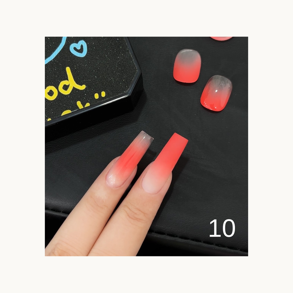 Red-orange ombre gradient pop gel nail swatch with coral warm tone – Shade 10