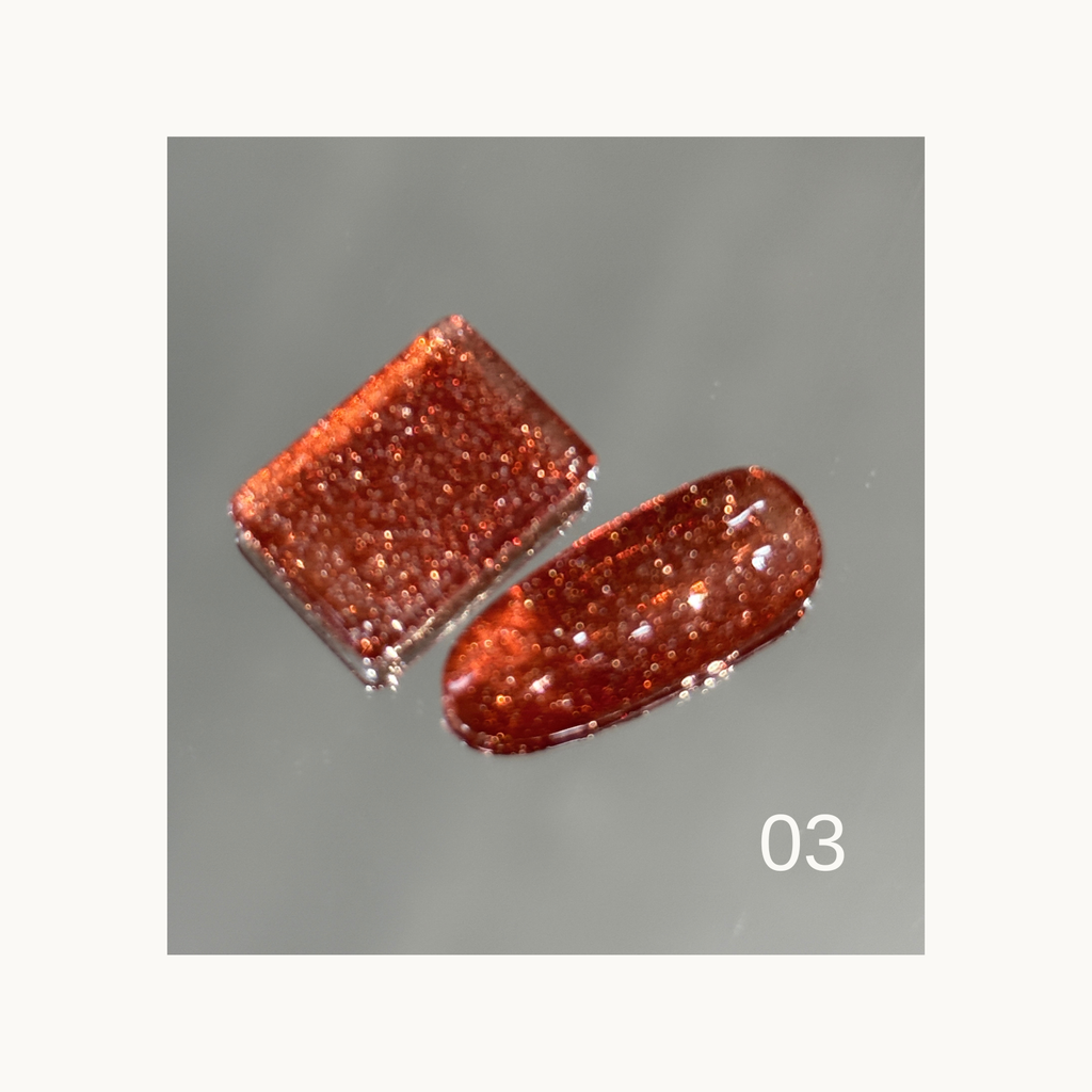 Qingyou Rainbow Glitter 03 orange fire shimmer gel showing vibrant sparkle