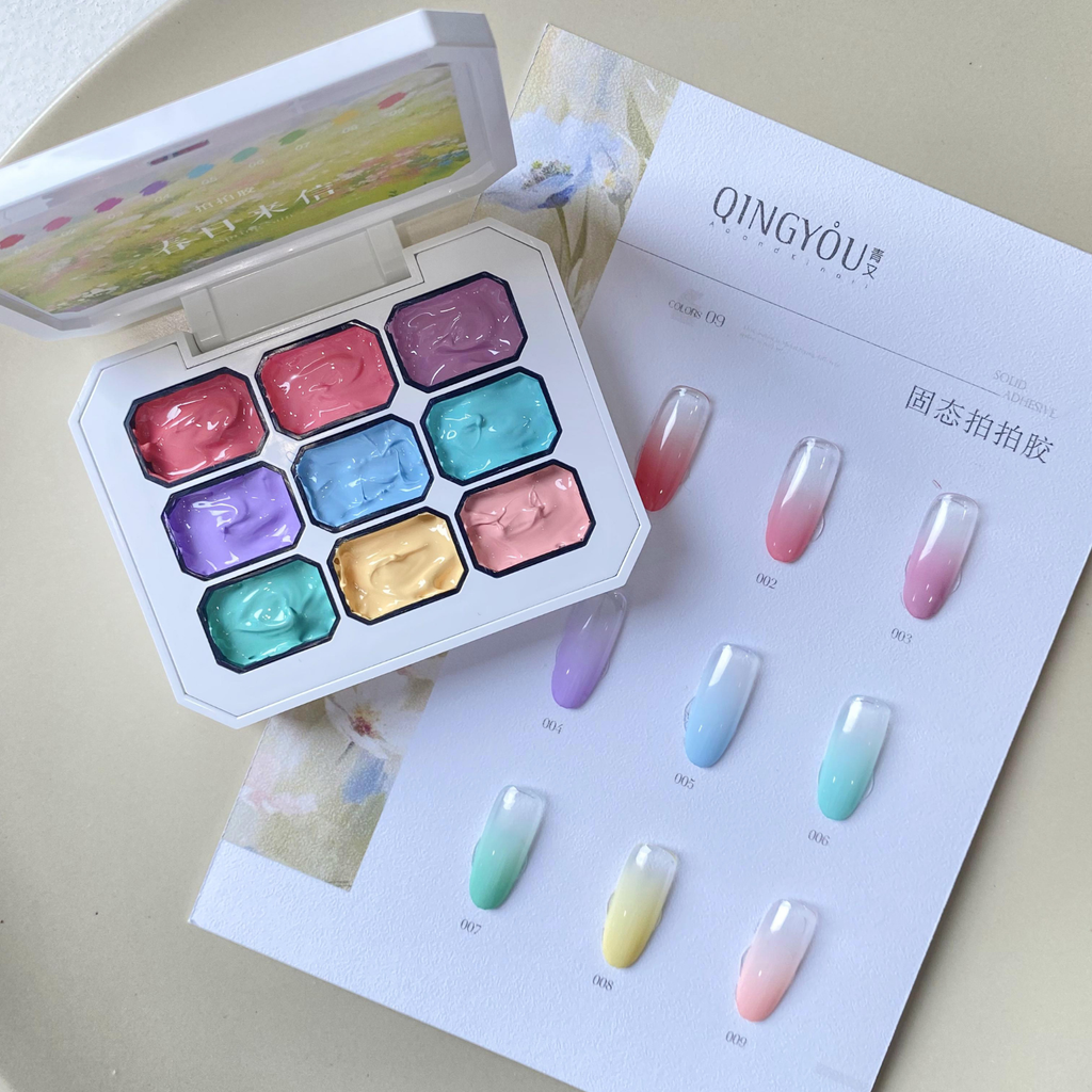 QINGYOU Spring Sun 9-color pastel gel palette for gradient and nail art designs