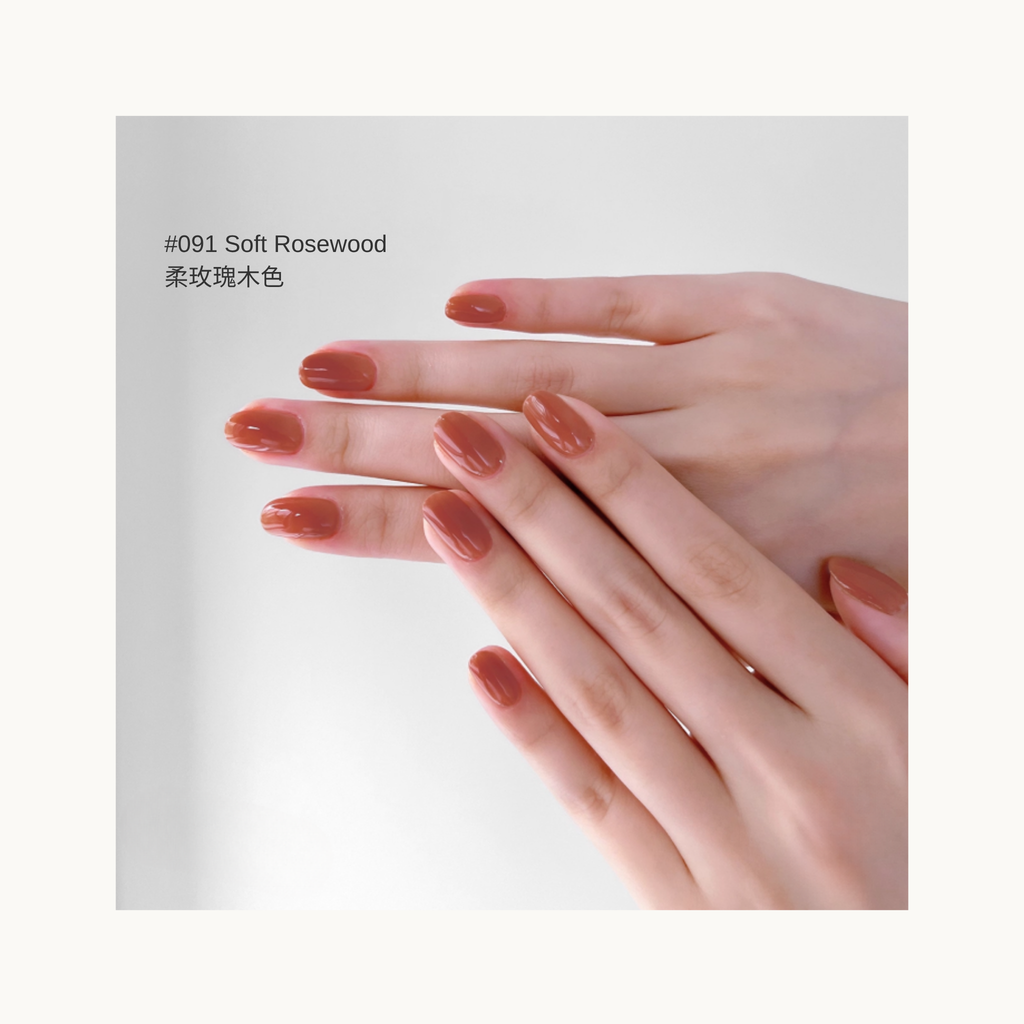 soft rosewood pink-brown gel nail polish on natural oval nails