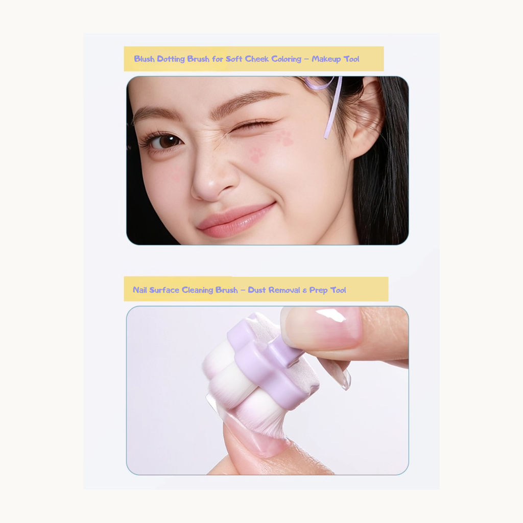 Meow Paw Brush used as blush dotting tool and nail surface dust cleaning brush
