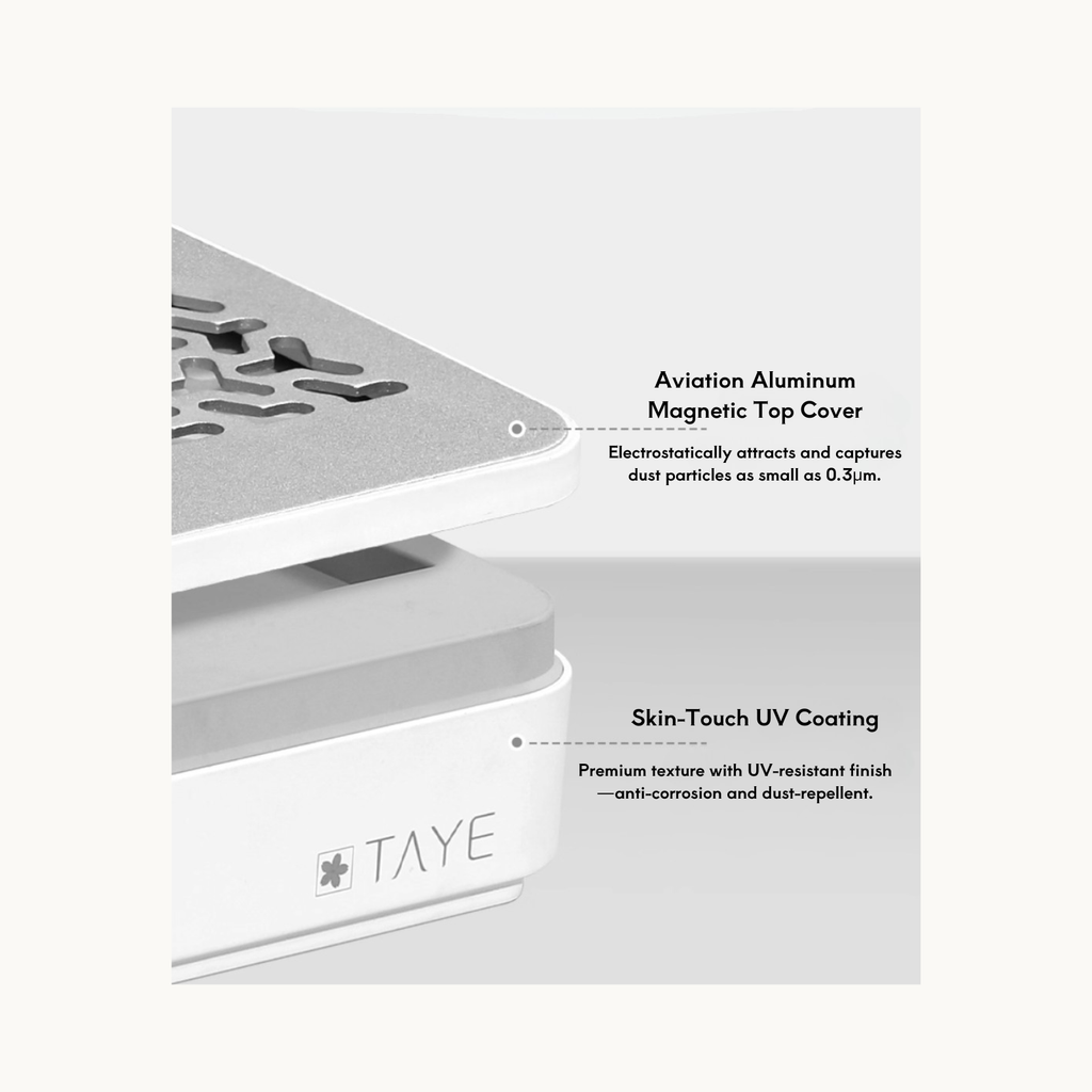 Aviation-grade aluminum magnetic top cover and skin-touch UV coating on TAYE P079 for fine dust adsorption and premium durability